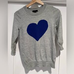 J Crew Blue Heart Me Grey Sweater Top